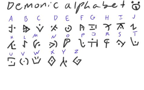 com demonic alphabet by linkavar on DeviantArt Description this is the alphabet used in some of my art, i made it myself, so please dont steal it. . Demonic alphabet
